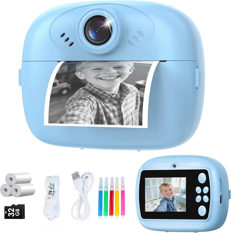 KIDWILL Kids Camera Instant Print, 1080P Digital Camera for Kids with 32GB SD Card, Toddler Boy Toys to Travel, Camping, Sports & Outdoor, Birthday Gift for Boy 3 4 5 6 7 8 9 10 Year Old - Image 1